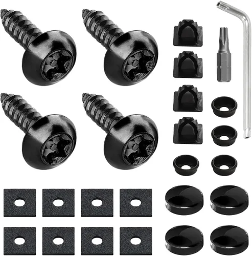 Miniatura 8 de Kit de tornillos para matrícula, cubiertas antirrobo de tornillos para matrícula, tapas de acero inoxidable, tornillos de fijación, tuercas
