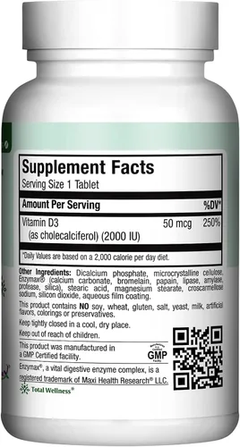 Miniatura 8 de Maxi Health Tabletas de vitamina D3 de 2000 UI – Apoyo inmunológico, salud ósea y función muscular – Suplemento de vitamina D de 2000 UI