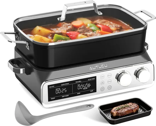 Miniatura 10 de Olla de cocción lenta de 10 cuartos (2 x 5 cuartos de galón) revestimiento de cerámica sin PFOA Temperatura ajustable apta para horno a 450 °F