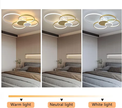Miniatura 3 de OUKANING Lámpara de techo moderna LED de 65 W, regulable, con control remoto, 6 anillos, lámpara de techo empotrada, lámpara de techo dorada
