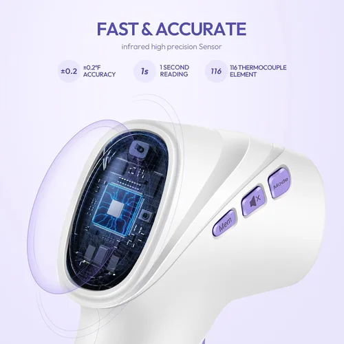 Miniatura 7 de Termómetro de frente para adultos, niños y bebés, termómetro digital sin contacto con pantalla de retroiluminación LCD, alarma de fiebre y lectura
