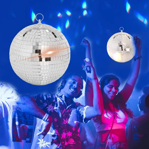 Miniatura 7 de DJBoomy Bola de discoteca de espejo colgante de 8 pulgadas: bolas de discoteca plateadas, bola de espejo con anillo colgante para decoración