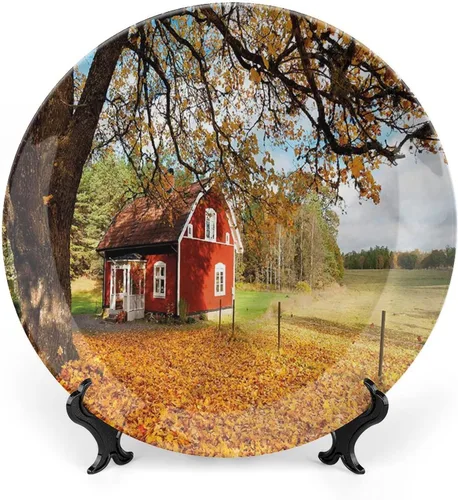 Miniatura 8 de XISUNYA Plato decorativo de 8 pulgadas, plato de vajilla de otoño, coloridas hojas de arce otoñales de noviembre, placa de exhibición de cerámica
