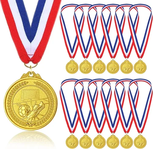 Donrime 12 Pieces Soccer Medals for Kids, Gold Metals Awards Medal for Kid’s Sports Soccer Games, Soccer Party Favors, 2 Inches