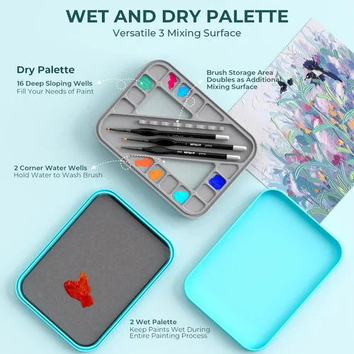 Miniatura 6 de Nicpro Paleta Stay Wet para kit de pintura acrílica en miniatura, paletas de bandeja de pintura con 100 piezas de papel de paleta, 4 esponjas