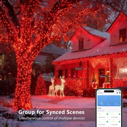 Miniatura 7 de Brizled - Luces inteligentes para árbol de Navidad, 20 metros / 66 pies, 200 luces LED que cambian de color, control por aplicación y voz, Rojo