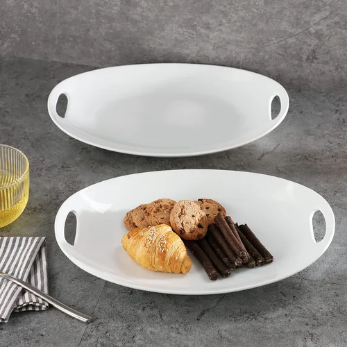 Miniatura 9 de Buyajuju Plato de porcelana con asas, platos para servir de 14 pulgadas para entretener, bandeja ovalada para ensalada, guiso, frutas y pasta, juego