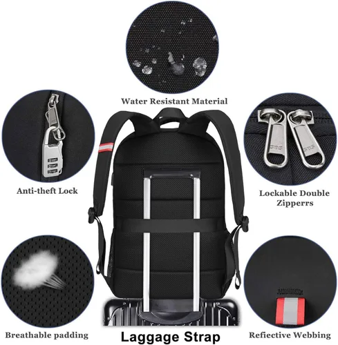 Miniatura 5 de Della Gao Mochila para computadora portátil para hombres, mochila grande antirrobo de viaje de negocios con puerto de carga USB, bolsa