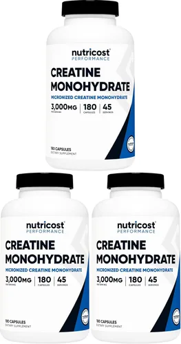 Miniatura 8 de Nutricost Monohidrato de creatina 3,000 mg, 180 cápsulas (750 mg por cápsula) Sin gluten, sin OMG