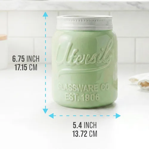 Miniatura 3 de Comfify - tarro organizador decorativo para utensilios de cocina con boca ancha, cerámica resistente a las virutas, apto para lavavajillas Verde