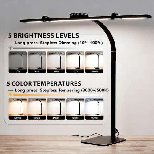 Miniatura 5 de Lámpara LED de escritorio para oficina en casa con base, brazo oscilante de cuello de cisne ajustable de 28.2 pulgadas, luz de escritorio ultra Negro
