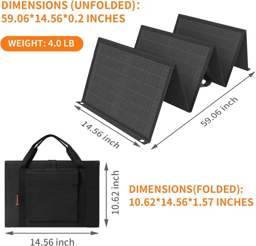 Miniatura 3 de Panel solar portátil – Paneles solares plegables de 60W con USB de 5V y DC de 18V para camping, teléfono móvil, tablet y dispositivos de 5-18V