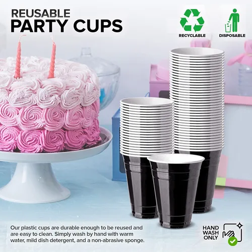 Miniatura 6 de Stock Your Home Vasos de plástico negros desechables, 16 onzas (100 unidades) resistentes, paquete de vasos grandes para fiesta, paquete a granel