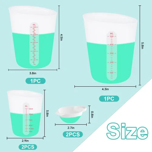 Miniatura 3 de 6 piezas de juego de tazas de silicona, 500ml, 250ml y 125ml para tazas medidoras de silicona de epoxi, tazas de mezcla antiadherentes, moldes
