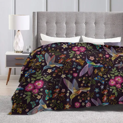 Miniatura 5 de Regalos de colibrí para mujeres, manta de flores, regalos de pájaros para mujeres, mamá, niñas, decoración floral para el hogar, dormitorio, sala