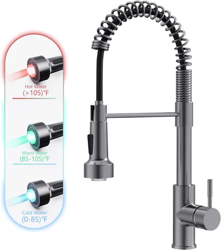 Miniatura 15 de GIMILI Grifo de cocina con pulverizador desplegable orificio único grifo de fregadero de acero inoxidable, adecuado para granjas, RV, lavandería