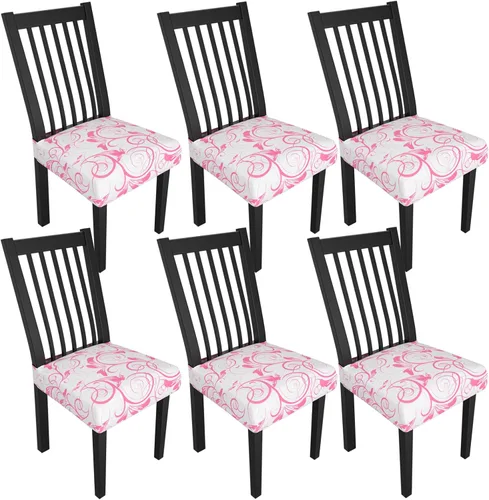 Miniatura 31 de Juego de 4 fundas elásticas para sillas de comedor, fundas para sillas de comedor con estampado floral, fundas para asientos de sillas con estampado