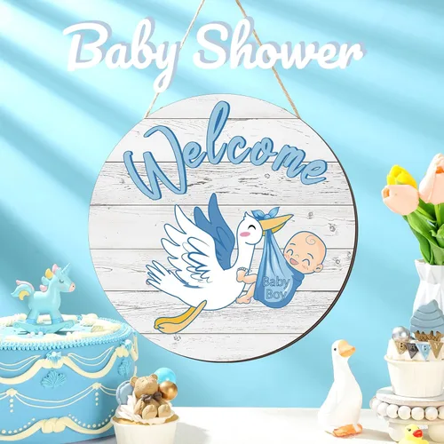 Miniatura 7 de Chunful Letrero de bienvenida para puerta de bebé niño, decoración redonda de madera rústica, decoración de casa de campo, decoración de puerta