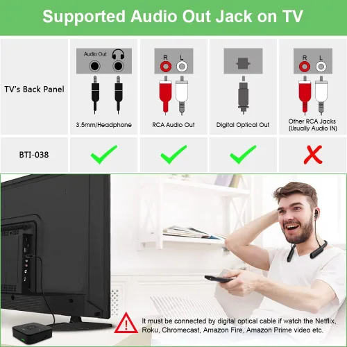 Miniatura 6 de Golvery Receptor Bluetooth 5.3 y transimtter, adaptador inalámbrico Bluetooth AUX para TV/PC/CD/MP3/PS4/cine en casa/altavoz con conector AUX y RCA