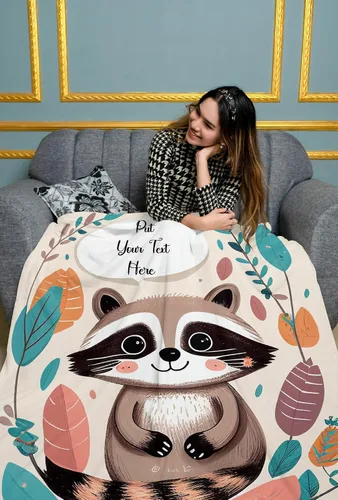 Miniatura 5 de Manta de bebé personalizada para niñas – Encantadora manta de mapache con nombre personalizado, compañera acogedora para el hogar y viajes, regalos