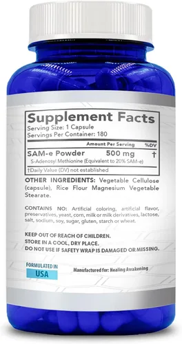 Miniatura 3 de Suplemento SAM E de alta resistencia de 500 mg S-adenosil metionina mismo suplemento para articulaciones óseas y apoyo del estado de ánimo