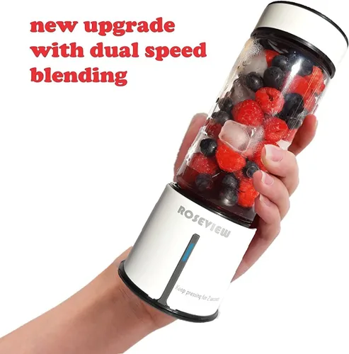 Miniatura 2 de Batidora portátil ROSEVIEW Botella de vidrio recargable por USB, mini batidos de hielo de mano, exprimidor de mezcla de 2 velocidades, Inalámbrico