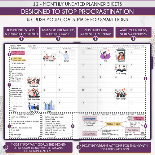 Miniatura 5 de Life Planner - Agenda diaria, semanal y mensual sin fecha con sección de presupuesto, un viaje de 12 meses para aumentar la productividad