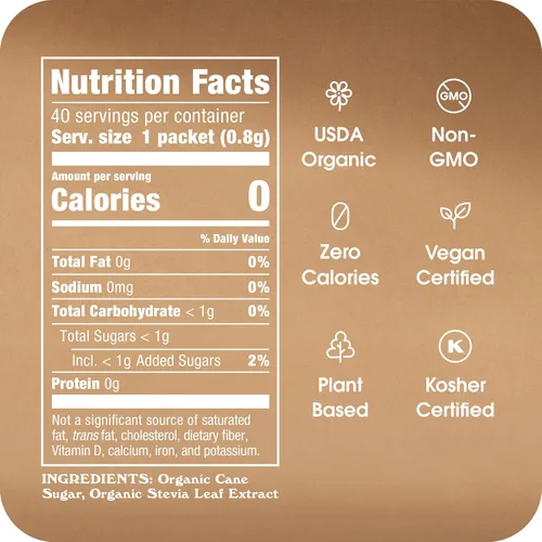 Miniatura 2 de Stevia In The Raw - Paquetes de edulcorante orgánico de stevia, 40 unidades, cero calorías, paquetes sustitutivos de azúcar de stevia, sin eritritol