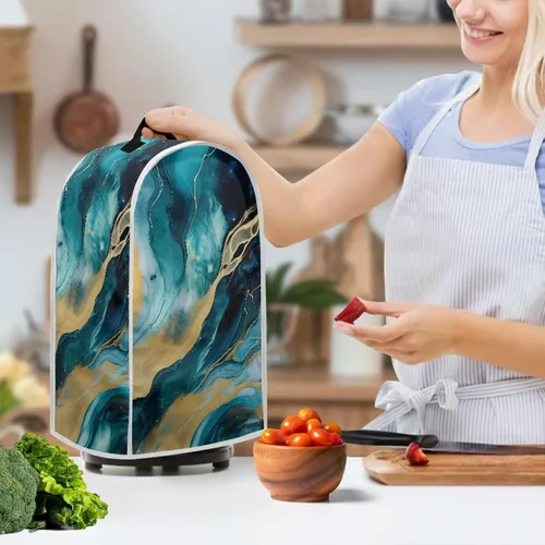 Miniatura 3 de Fundas para batidora para cocina, cubierta de procesador de alimentos de mármol azul con mango duradero, cubiertas antipolvo para electrodomésticos