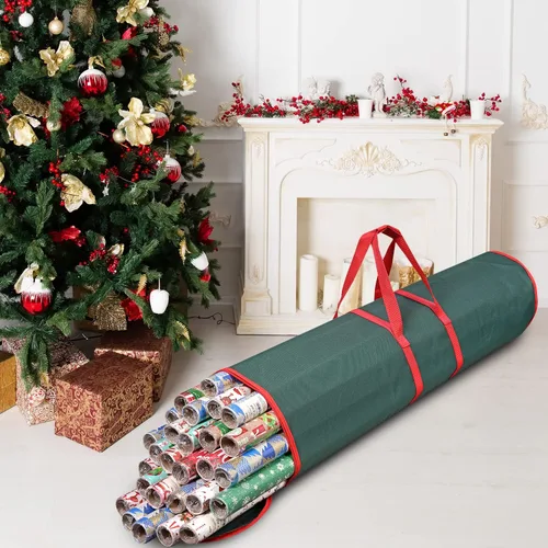 Miniatura 3 de ProPik Bolsa de almacenamiento de papel de regalo, organizador de papel de regalo, paquete de 2 unidades para almacenar hasta 48 rollos de 40 Verde