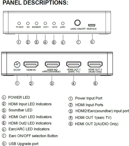 Miniatura 3 de Interruptor HDMI con extractor de audio eARC, interruptor HDMI 4K60Hz 4 en 1 con salida de audio, compatible con control remoto IR, 18Gbps