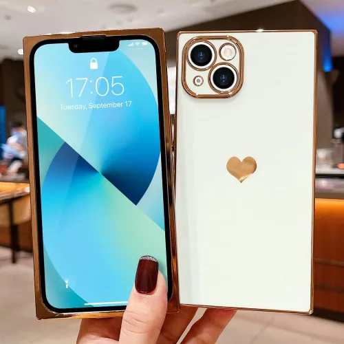 Miniatura 7 de Compatible con iPhone 12 Funda Rectangular Bonita Chapado Dorado Lujo Corazón de Amor Funda de Teléfono para Mujeres Niñas A Prueba de Golpes