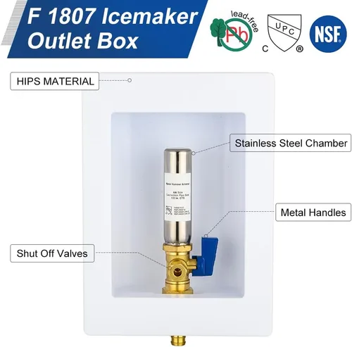Miniatura 4 de EFIELD Caja de máquina de hielo premium, entrada Pex de 1/2 pulgada, válvula de bola de 1/4 de giro instalada con pararrayos de martillo de agua