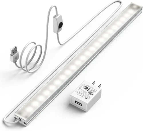 Miniatura 11 de ASOKO Iluminación LED para debajo del gabinete, barra de tira de luz de 12 pulgadas, luz blanca fría 6000 K regulable con enchufe USB, pequeña