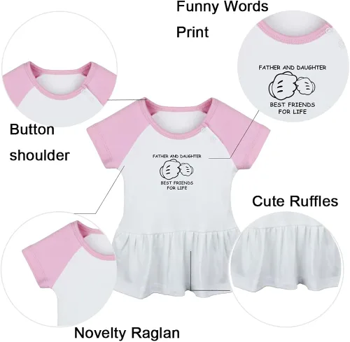 Miniatura 2 de iDzn Pack of 2, Super Girl & Father and Daughter Best Friends for Life Dresses, Infant Baby Girls Princess Dress, Cute Ruffle