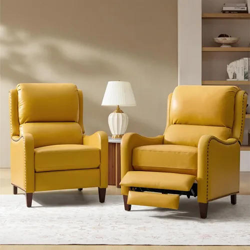 Miniatura 12 de HULALA HOME Silla Reclinable de Cuero Genuino, Sillón Reclinable Moderno de Empuje hacia Atrás con Asiento Grueso, Respaldo y Reposapiés, Decoración