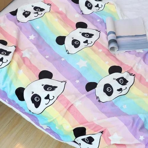 Miniatura 4 de Sviuse Manta de franela de vellón de panda arcoíris, manta ligera con patrón de pandas de dibujos animados para cama, sofá, viajes, niños y niñas