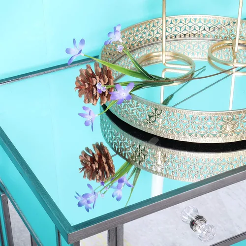 Miniatura 7 de Henf Mesa de consola con espejo, mesa de tocador de maquillaje, mesa de entrada plateada de 3 cajones para mujeres y niñas, entrada, hogar, oficina