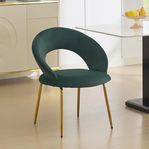 Miniatura 14 de Modern Dining Chairs with Curved Backrest and Metal Legs, Teddy Fabric Upholstered Desk Chair for Kitchen Dining Room Table & Chair Sets, Seating