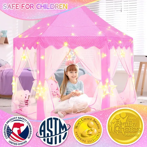 Miniatura 4 de EVOIONOS Tienda de campaña de princesa para niñas, tienda de campaña de castillo para niñas, tienda de campaña de juego de castillo de princesa