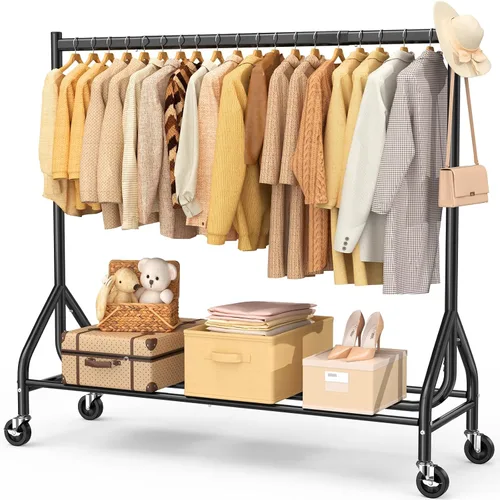 Miniatura 17 de EAGMAK - Perchero resistente para ropa con capacidad de carga de 420 LBS, perchero enrollable para ropa con ruedas bloqueables, perchero de metal