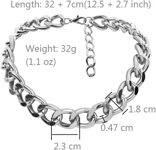 Miniatura 4 de Daimay Gargantilla de aleación para mujer, cadena gruesa cubana pesada, punk gótico, hip hop, collares de metal - plata, tamaño pequeño, Metal, No