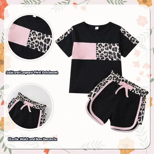 Miniatura 5 de Ropa de verano para niña, camiseta de manga corta para bebé, pantalones cortos, estampado de leopardo, camuflaje, de 18 meses a 6 años