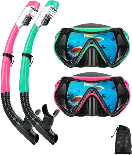 Miniatura 20 de Equipo de esnórquel para adultos, juego de máscara de esnórquel en seco, juego de máscara de buceo para adultos, máscara de buceo panorámica