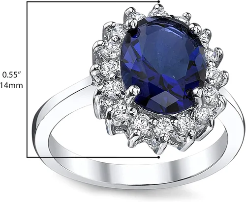 Miniatura 4 de Anillo de compromiso de Kate Middleton de plata de ley maciza con circonita cúbica de imitación de color azul zafiro