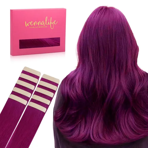 WENNALIFE Extensiones de cabello humano con cinta, extensiones de cabello humano color violeta, 10 unidades, 1.06 oz, 24 pulgadas, extensiones de