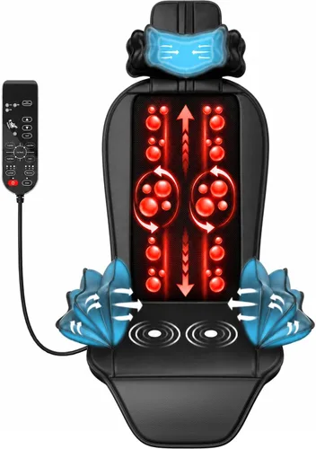 Shiatsu - Cojín de masaje con calor, tracción del asiento elástico 3D, masajeador de espalda para silla con vibración de asiento, masajeador de piel