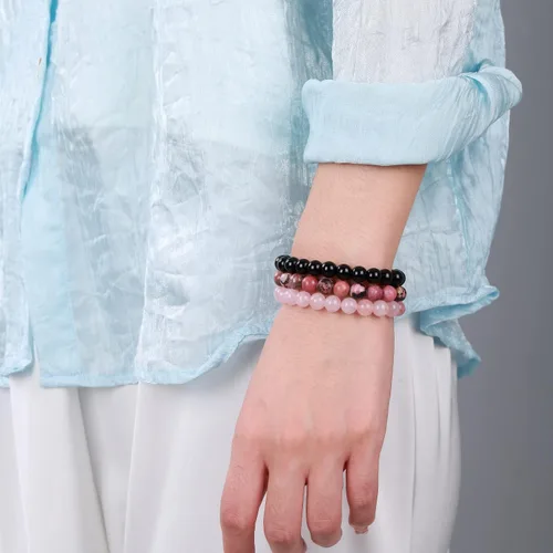 Miniatura 6 de Pulsera elástica de 0.315 in con piedras semipreciosas naturales unisex, Gema, granate