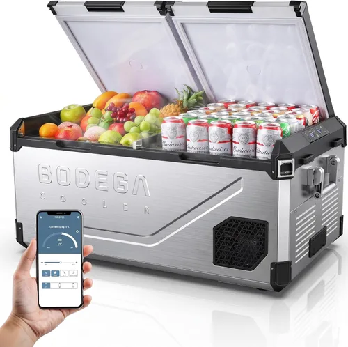 Miniatura 12 de BODEGA Refrigerador portátil de 12 V, refrigerador de acero inoxidable de 47 cuartos de galón con divisor extraíble para modos MAX/ECO de doble zona