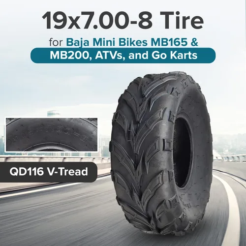 Miniatura 2 de AlveyTech Neumático de 19 x 7.00-8 con banda de rodadura en V QD116 – Compatible con mini bicicletas Baja, MB165 y MB200, cuatrimotos, Go Karts
